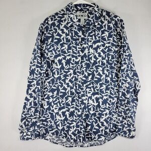 Amazon Essentials Mens Long Sleeve Button Down Blue Floral Linen Blend‎ Slim LG